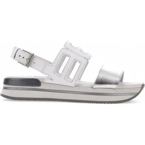 White Leather Sandal with Metallic Inserts , female, Sizes: 2 UK - Hogan - Modalova