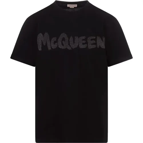 Schwarzes Graffiti-Logo Crew-Neck T-Shirt , Herren, Größe: S - alexander mcqueen - Modalova