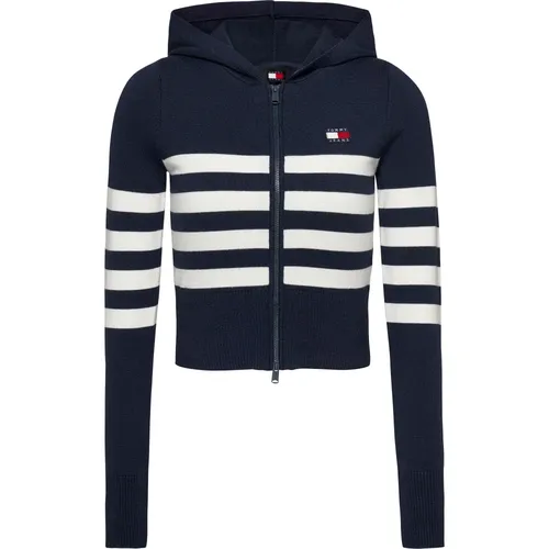 Dunkelblaue Gestreifter Reißverschluss Pullover - Tommy Jeans - Modalova