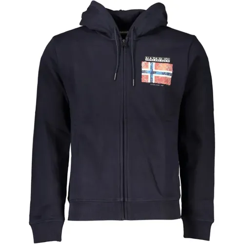 Blaues Fleece-Kapuzensweatshirt mit Reiverschluss - Napapijri - Modalova