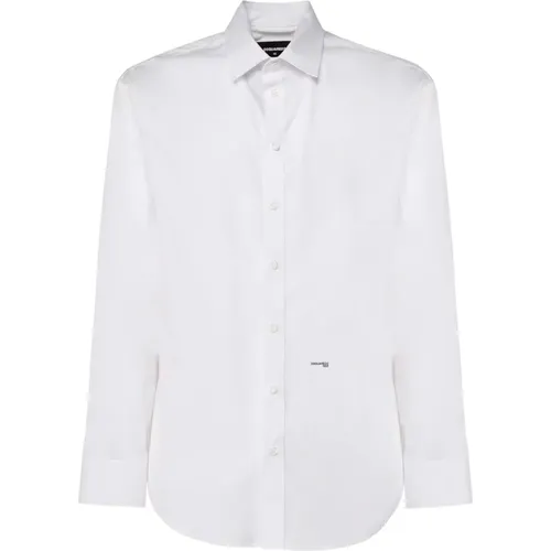 Weiße Baumwolle Italienischer Kragen Hemd , Herren, Größe: L - Dsquared2 - Modalova