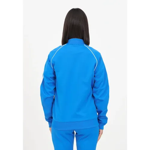 Blaue Damen Sweatshirt mit durchgehendem Reißverschluss , Damen, Größe: L - adidas Originals - Modalova