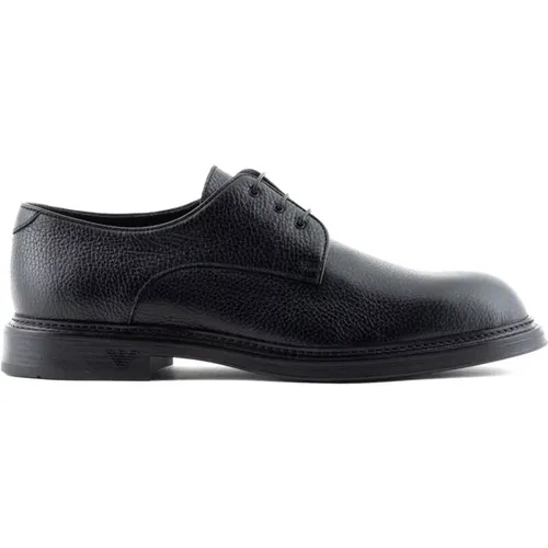 Schwarze Leder Derby Schnürschuhe - Emporio Armani - Modalova