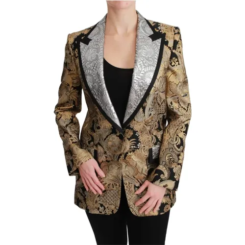 Gold Jacquard Blazer Jacket , female, Sizes: XS, M, 2XS - Dolce & Gabbana - Modalova