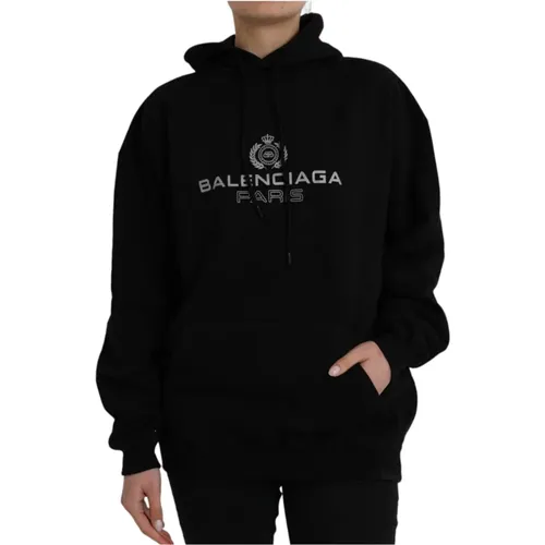 Schwarzer Baumwoll-Logo-Kapuzenpullover - Balenciaga - Modalova