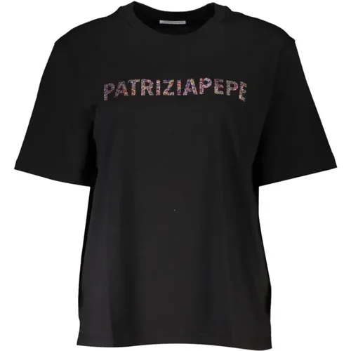 Schickes Strassbesetztes Rundhals-T-Shirt , Damen, Größe: L - PATRIZIA PEPE - Modalova