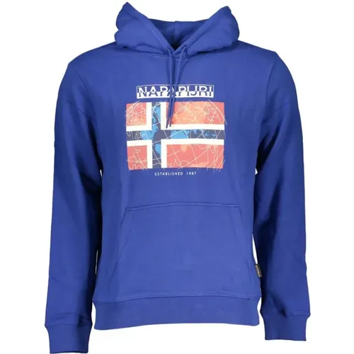 Blaues Kapuzensweatshirt mit Logodruck , Herren, Größe: XL - Napapijri - Modalova