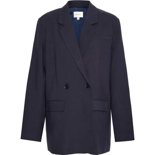 Marineblauer Leinenblazer mit lockerer Passform , Damen, Größe: XL - Gestuz - Modalova