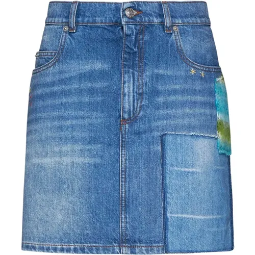 Denim Skirt with Crochet Appliqué , female, Sizes: 2XS - Marni - Modalova