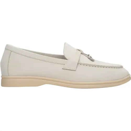 Damen Hellbeige Quasten-Loafer aus Nubuk , Damen, Größe: 39 EU - Estro - Modalova