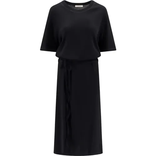 Schwarzes Kleid mit Rundhalsausschnitt und Verstellbarem Gürtel - Lemaire - Modalova