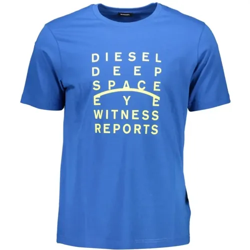 Blaues Baumwoll-T-Shirt mit Rundhalsausschnitt - Diesel - Modalova