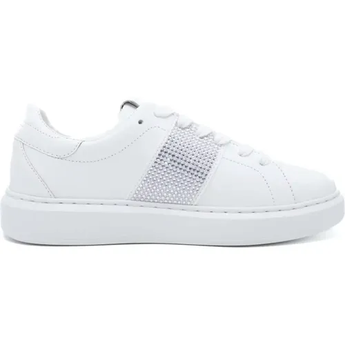 Weiße Leder Low Top Sneakers mit Strassband , Damen, Größe: 37 EU - Twinset - Modalova