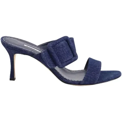 Pre-owned Denim sandals , female, Sizes: 7 1/2 UK - Manolo Blahnik Pre-owned - Modalova