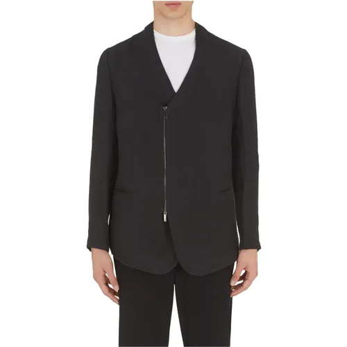 Blazer Jacket, 100% Linen, Elegant Nero Color , male, Sizes: XL - Emporio Armani - Modalova