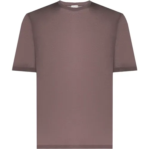 Taupe Crew Neck Baumwoll T-shirt , Herren, Größe: S - Saint Laurent - Modalova