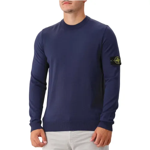 Blauer Wollstrickpullover , Herren, Größe: L - Stone Island - Modalova