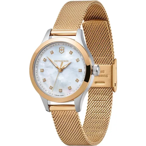 Elegante Damen Stahl Uhr, Weiß/Gold , Damen, Größe: ONE Size - Victorinox - Modalova