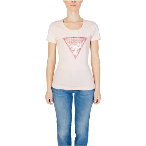 Printed Short-Sleeved Cotton T-Shirt , female, Sizes: XS, S, XL, L - Guess - Modalova