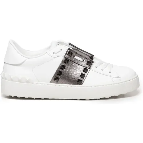 Studded Leather Sneakers Grey , female, Sizes: 7 UK - Valentino Garavani - Modalova