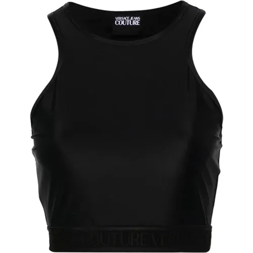 Schwarzes Logo Crop Top , Damen, Größe: M - Versace Jeans Couture - Modalova