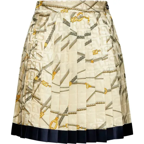 Silk Logo Print Pleated Skirt , female, Sizes: 2XS, S, XS - Versace - Modalova