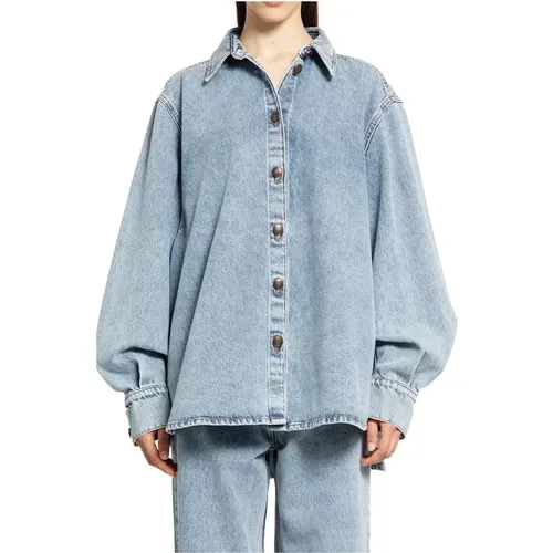 Verwaschene Denim Bluse Blau Klassischer Kragen - Magda Butrym - Modalova