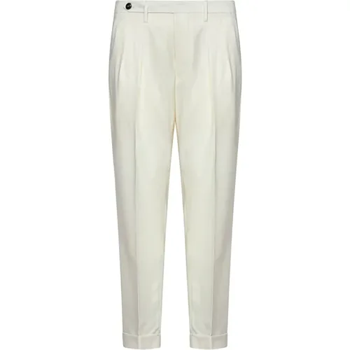 Slim-fit cream-colored wool trousers , male, Sizes: W38, W33, W32, W34, W30, W36 - Michael Coal - Modalova