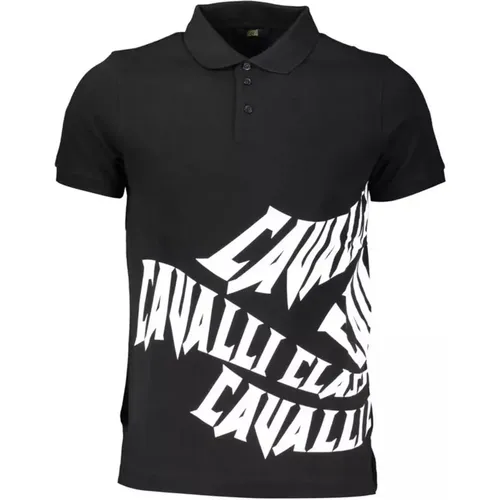 Schwarzes Logo Print Baumwoll Poloshirt , Herren, Größe: M - Cavalli Class - Modalova