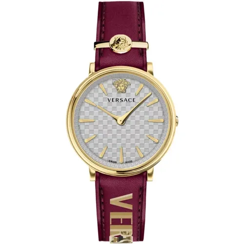 V-Circle Red Leather Women's Watch , female, Sizes: ONE SIZE - Versace - Modalova