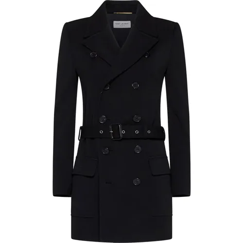 Schwarze Wollmischung Doppelreihige Jacke - Saint Laurent - Modalova