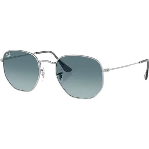 Hexagonal Sunglasses with Silver Frame and Blue Lenses , unisex, Sizes: 51 MM - Ray-Ban - Modalova