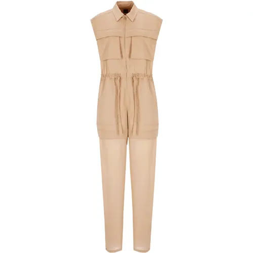 Brauner Satin Jumpsuit Kragen Ärmellos Taschen , Damen, Größe: M - pinko - Modalova