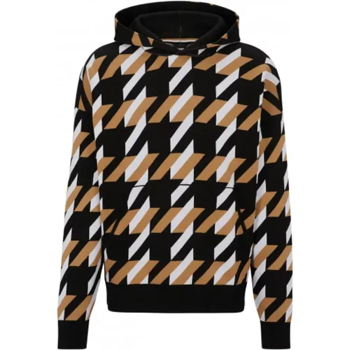 Relaxed-fit Houndstooth Sweater Hoodie , male, Sizes: L - Hugo Boss - Modalova