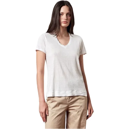 Tiefer V-Ausschnitt Leinen T-Shirt , Damen, Größe: L - Massimo Alba - Modalova