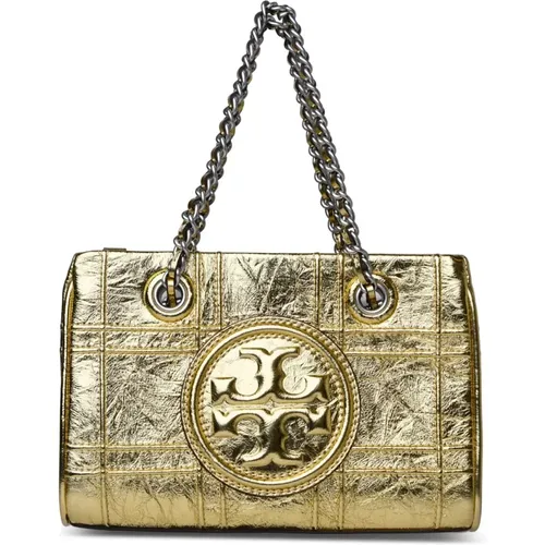 Gold Leather Mini Bag with Double Chain Handle , female, Sizes: ONE SIZE - TORY BURCH - Modalova