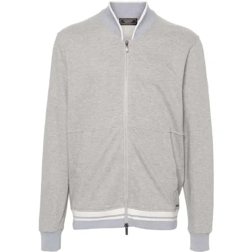 Grauer Baumwoll-Zip-Sweatshirt , Herren, Größe: 2XL - PESERICO - Modalova