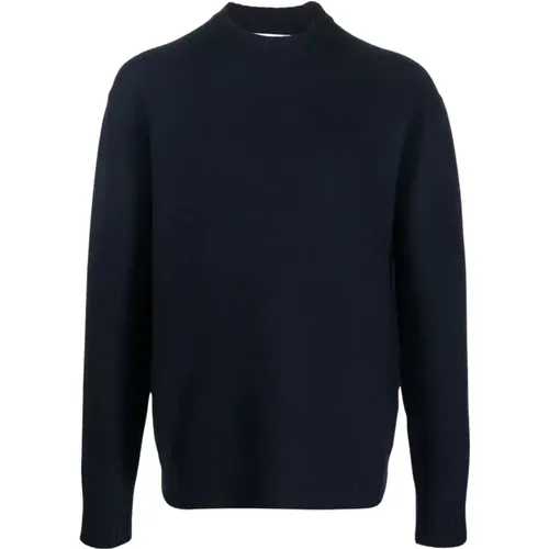 Navy Blue Round Neck Sweater , male, Sizes: L - Jil Sander - Modalova
