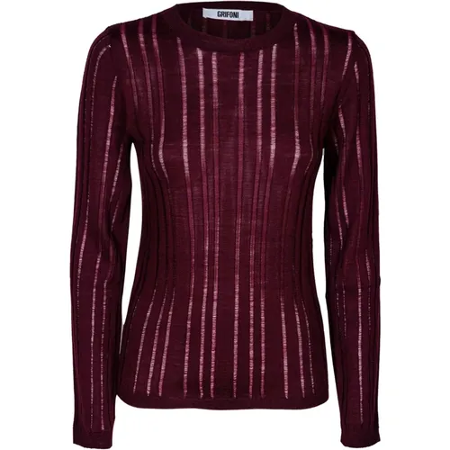 Damen Wollrippen Rundhalsausschnitt Pullover , Damen, Größe: M - Mauro Grifoni - Modalova