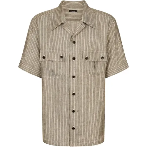Striped Linen Pinstripe Hawaii Fit Shirt , male, Sizes: XL, M, L - Dolce & Gabbana - Modalova