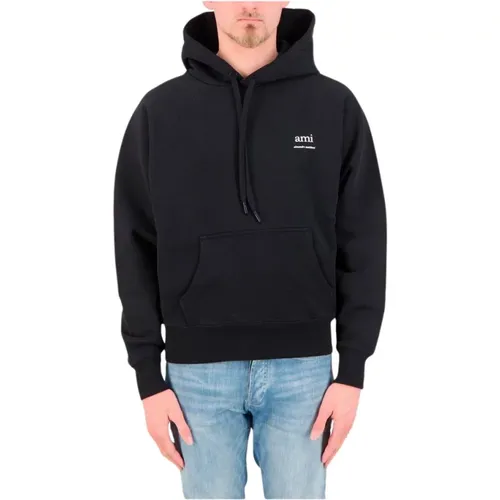 Schwarzer Box Cut Unisex Hoodie , Herren, Größe: XS - Ami Paris - Modalova