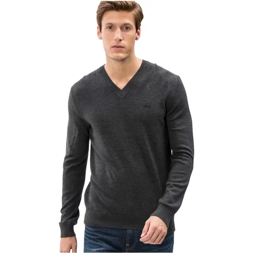 Grey Wool V-Neck Sweater , male, Sizes: XS - Lacoste - Modalova