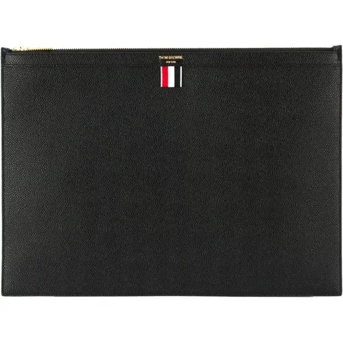 Schwarzes Leder Laptop-Hülle Reißverschluss - Thom Browne - Modalova