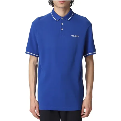 Blaues Poloshirt mit kurzen Ärmeln , Herren, Größe: L - Armani Exchange - Modalova