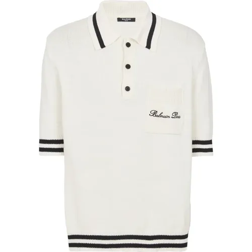 Wollpoloshirt mit Signature-Stickerei - Balmain - Modalova