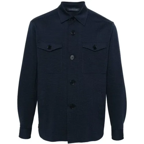 Dark Seersucker Coolmax Shirt Jacket , male, Sizes: M, S - Harris Wharf London - Modalova