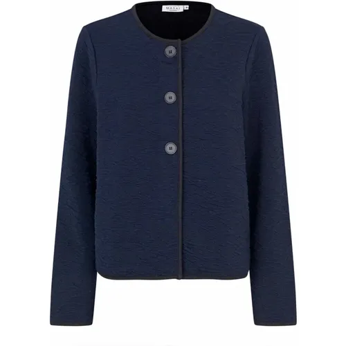 Short Navy Jersey Jacket Majuanta Style , female, Sizes: XS, XL, S, L, M, 2XL - Masai - Modalova