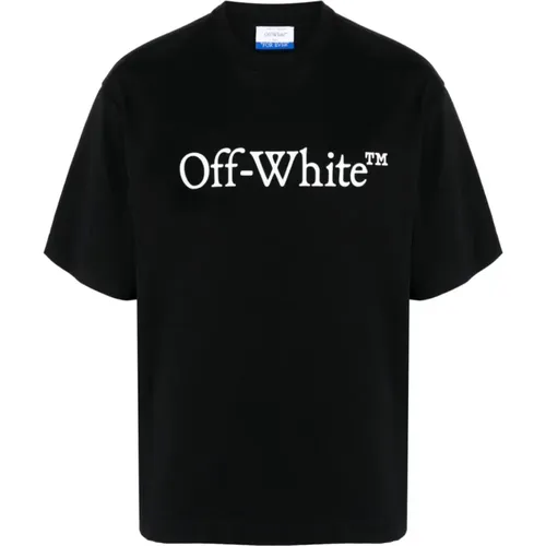 Schwarzes Logo Print Crew Neck T-shirts , Herren, Größe: L - Off White - Modalova