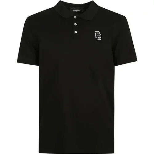 Schwarze Tennis Fit Polo T-shirts und Polos,Schwarzes Poloshirt mit Besticktem Logo - Dsquared2 - Modalova