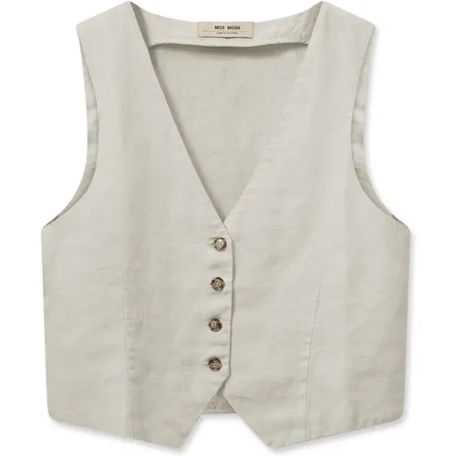 Linen Vest Blazer Cement , female, Sizes: 2XL, XL, S, L, M - MOS MOSH - Modalova